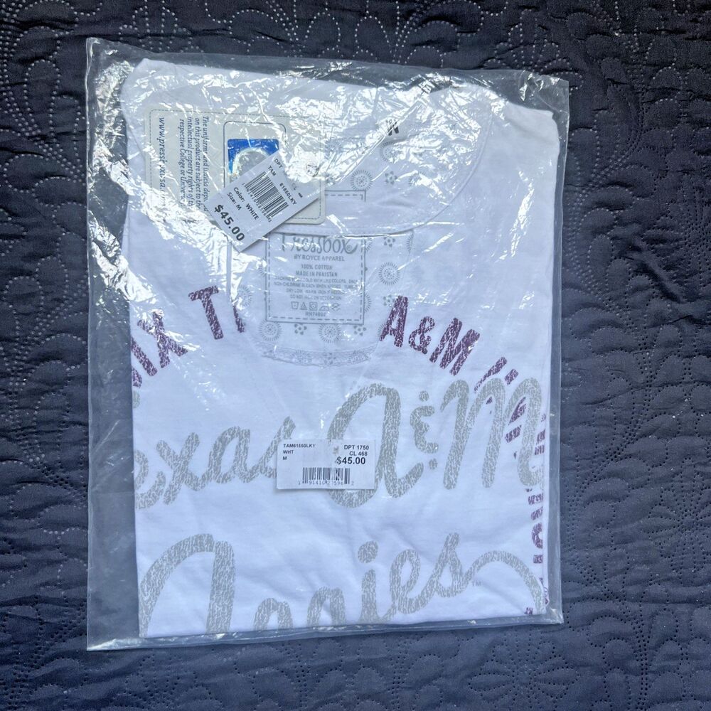 Texas A&M Aggies Women's Pressbox White, Gray & Maroon V-Neck T-Shirt SZ M NWT